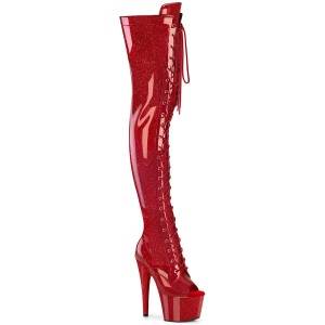 Glitter 18 cm PEEP TOE Punaiset nauhalliset ylipolvensaappaat korkokengt