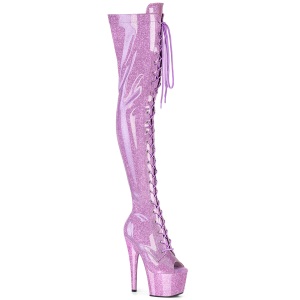 Glitter 18 cm PEEP TOE purppura nauhalliset ylipolvensaappaat korkokengät