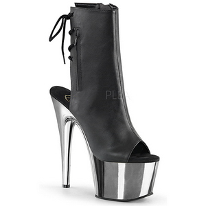 Keinonahka Musta 18 cm Pleaser ADORE-1018 Kromi Platform Nilkkasaappaat