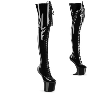 Kiiltonahka 20 cm CRAZE-3023 Heelless overknee saappaat pony mustat