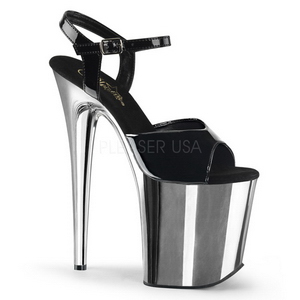 Musta 20 cm Pleaser FLAMINGO-809 Kromi Platform Korkosandaalit