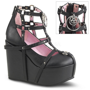 Musta Keinonahka 13 cm POISON-25-1 lolita nilkkurit kiila platform