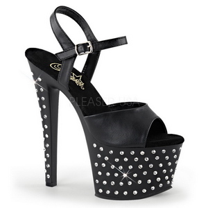 Musta Keinonahka 18 cm STARDUST-709 Sandaalit Strassi Platform