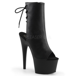 Musta Keinonahkaiset 18 cm Pleaser ADORE-1018 Platform Nilkkasaappaat