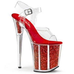 Punaiset 20 cm FLAMINGO-808G Glitter Platform Korkokengill