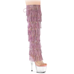 Vaaleanpunaiset 18 cm pole dance exotic overknee saappaat strassisomisteiset hapsuilla