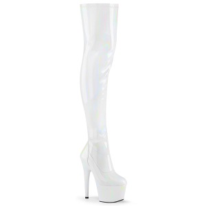 Valkoiset 18 cm ADORE-3000HWR Hologrammi platform overknee saappaat