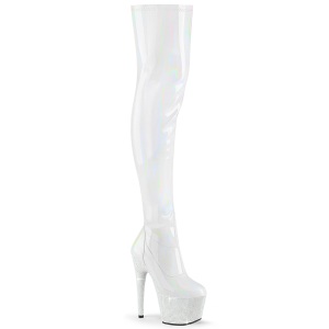 Valkoiset 18 cm BEJ-3000-7 Hologrammi platform overknee saappaat