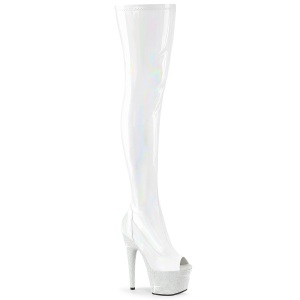 Valkoiset 18 cm BEJ-3011-7 Hologrammi platform overknee saappaat