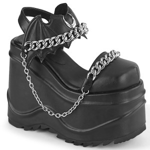 Vegan Musta 15 cm DemoniaCult WAVE-20 lolita platform kiilakorkosandaalit