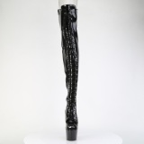 Glitter 18 cm PEEP TOE Musta nauhalliset ylipolvensaappaat korkokengt