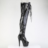 Glitter 18 cm PEEP TOE Musta nauhalliset ylipolvensaappaat korkokengt