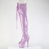 Glitter 18 cm PEEP TOE purppura nauhalliset ylipolvensaappaat korkokengät
