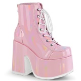 Hologrammi paksu korko 13 cm CAMEL-203 korkokengt chunky platform nilkkurit vaaleanpunaiset