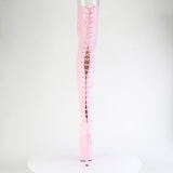 Kiiltonahka 18 cm ADORE-3850 Vaaleanpunaiset nauhalliset ylipolvensaappaat