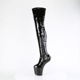 Kiiltonahka 20 cm CRAZE-3000 Heelless overknee saappaat pony mustat