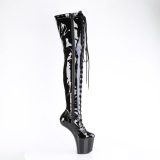 Kiiltonahka 20 cm CRAZE-3023 Heelless overknee saappaat pony mustat