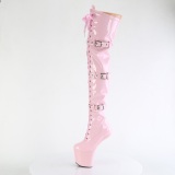 Kiiltonahka 20 cm CRAZE-3028 Heelless overknee saappaat pony vaaleanpunaiset