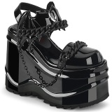 Kiiltonahka Musta 15 cm DemoniaCult WAVE-20 lolita platform kiilakorkosandaalit