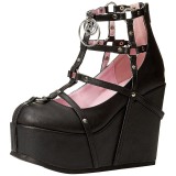 Musta Keinonahka 13 cm POISON-25-1 lolita nilkkurit kiila platform