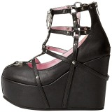 Musta Keinonahka 13 cm POISON-25-1 lolita nilkkurit kiila platform