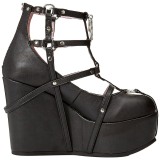 Musta Keinonahka 13 cm POISON-25-1 lolita nilkkurit kiila platform