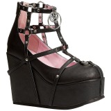 Musta Keinonahka 13 cm POISON-25-1 lolita nilkkurit kiila platform