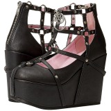 Musta Keinonahka 13 cm POISON-25-1 lolita nilkkurit kiila platform