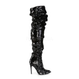 Musta Paljetit 13 cm COURTLY-3011 Pleaser Ylipolvensaappaat