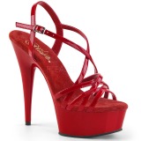 Punaiset 15 cm Pleaser DELIGHT-613 Korkeakorkoiset platform sandaletit