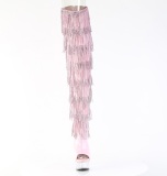 Vaaleanpunaiset 15 cm DELIGHT exotic overknee saappaat strassisomisteiset hapsuilla