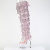 Vaaleanpunaiset 18 cm pole dance exotic overknee saappaat strassisomisteiset hapsuilla