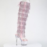 Vaaleanpunaiset 18 cm pole dance exotic overknee saappaat strassisomisteiset hapsuilla