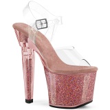 Vaaleanpunaiset 20 cm LOVESICK-708SG glitter platform sandaalit naisten