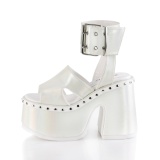 Valkoiset 12,5 cm Demonia CAMEL-102 lolita sandaalit platform