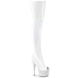 Valkoiset 18 cm BEJ-3011-7 Hologrammi platform overknee saappaat