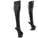 Vegan 20 cm CRAZE-3019 Heelless overknee saappaat pony mustat