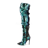 Vihre Paljetit 13 cm COURTLY-3011 Pleaser Ylipolvensaappaat